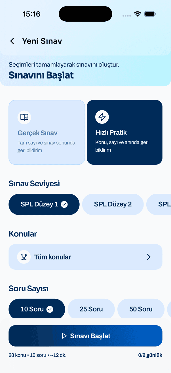 benzersor mobil uygulama sınav oluşturma ekranı