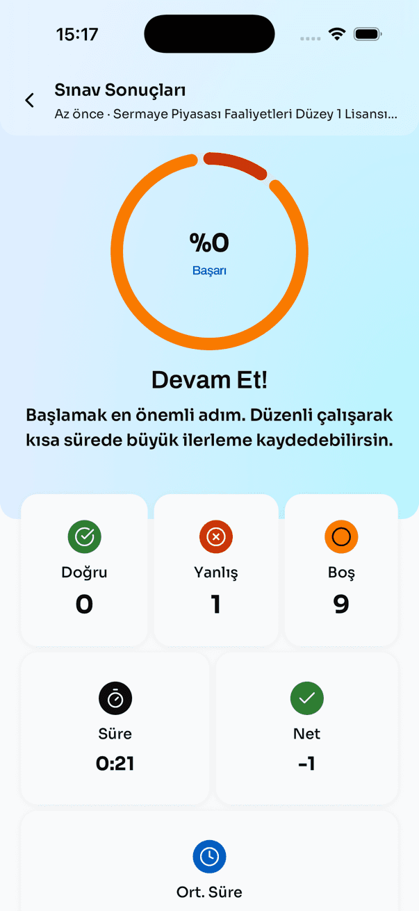 benzersor mobil uygulama sınav sonuçları ekranı
